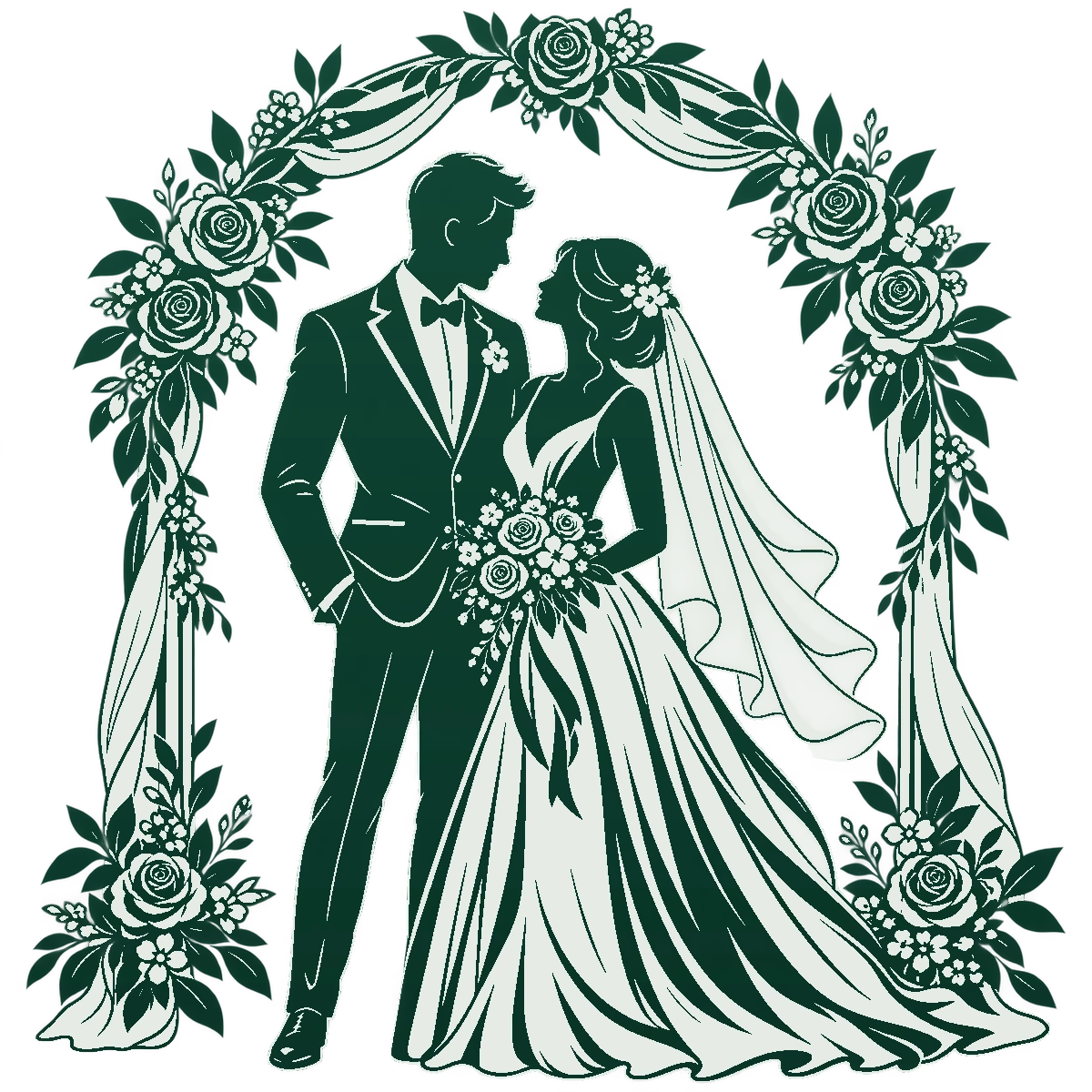Illustrated bride and groom